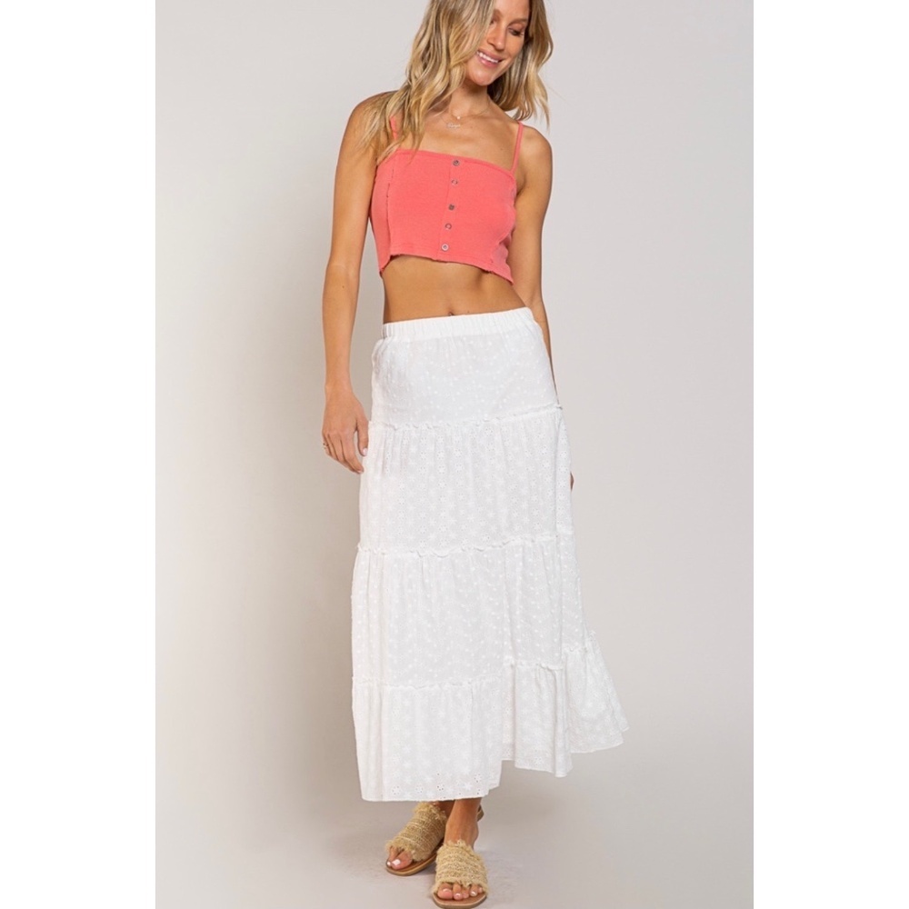 POL White Embroidered Eyelet Tiered Mid Skirt - Picture 8 of 8